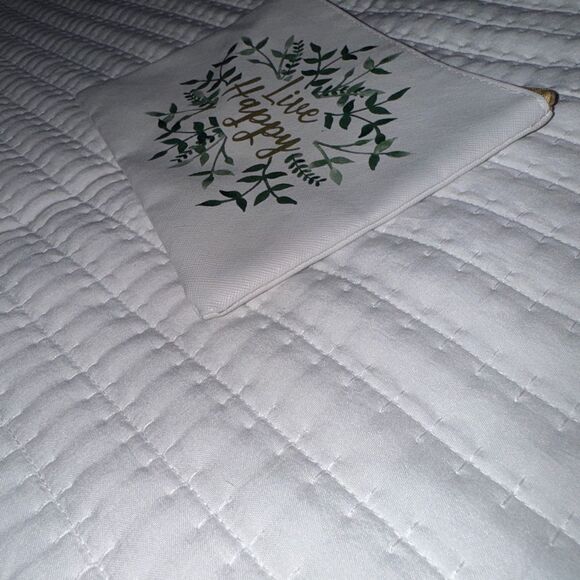 Live Happy Canvas Zipper Pouch – Small Cosmetic Bag / Travel Organizer – 9” x 7” - Picture 8 of 8